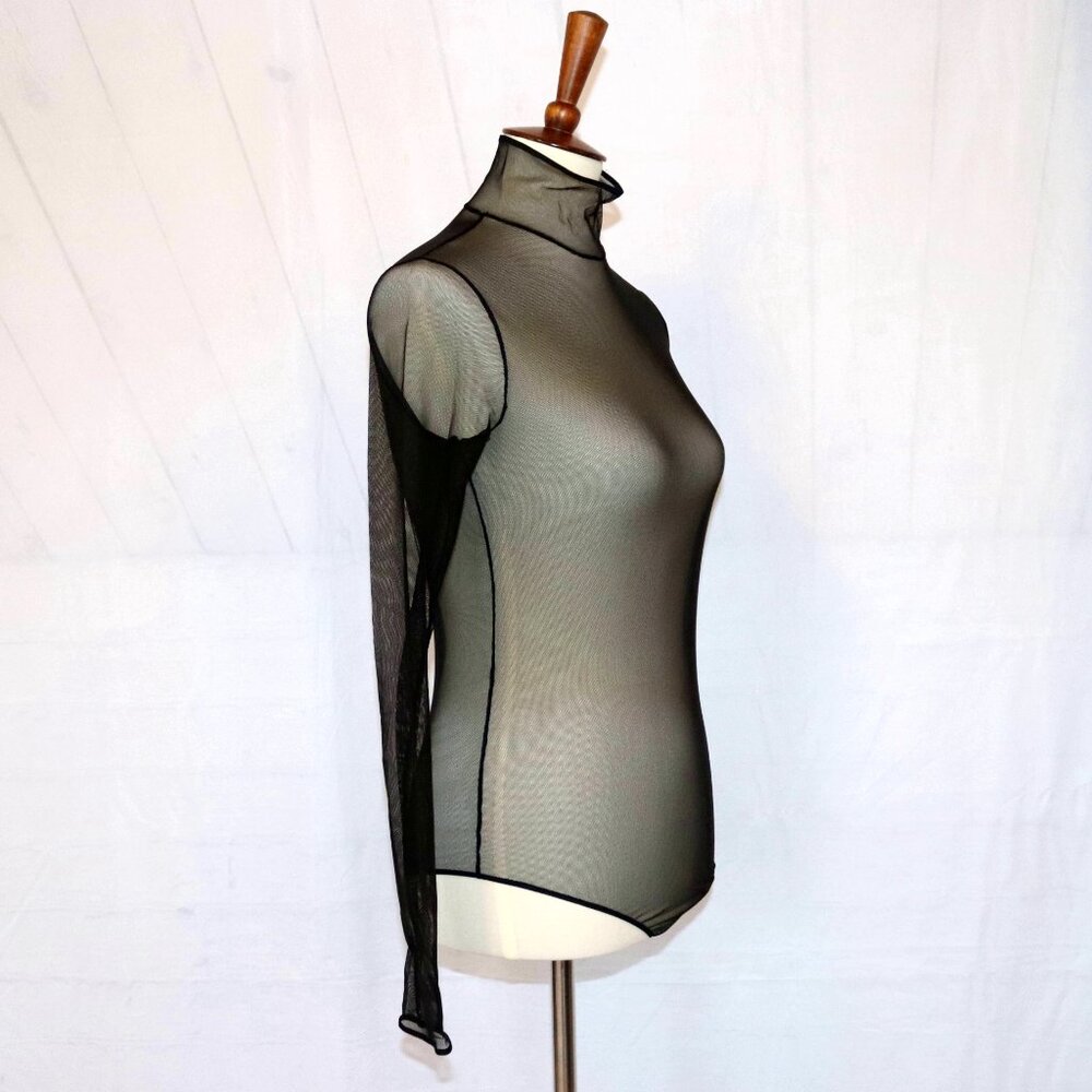 AKRIS Mock-Neck Illusion Sheer See Through Long-Sleeve Mesh Bodysuit - Picture 7 of 12